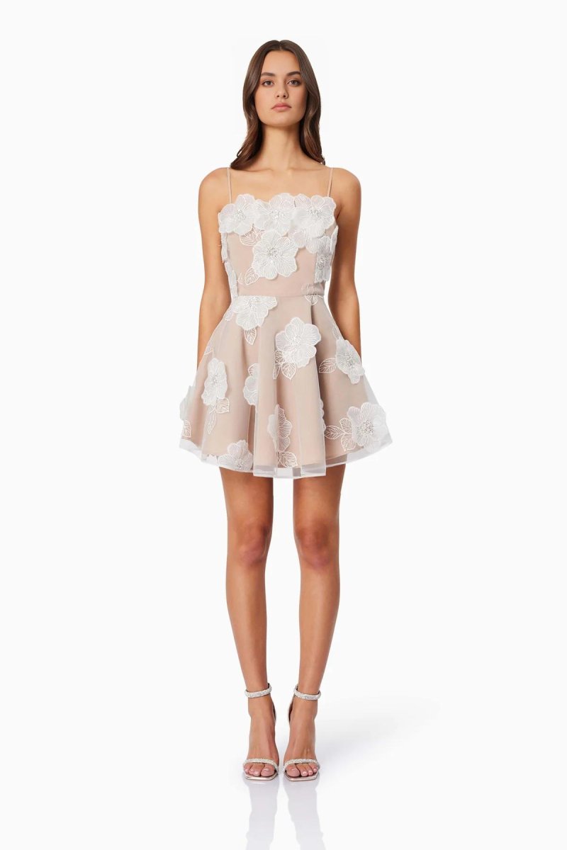 Elliatt - Dahlia 3D Floral Mini Dress in White - Encompass Boutique