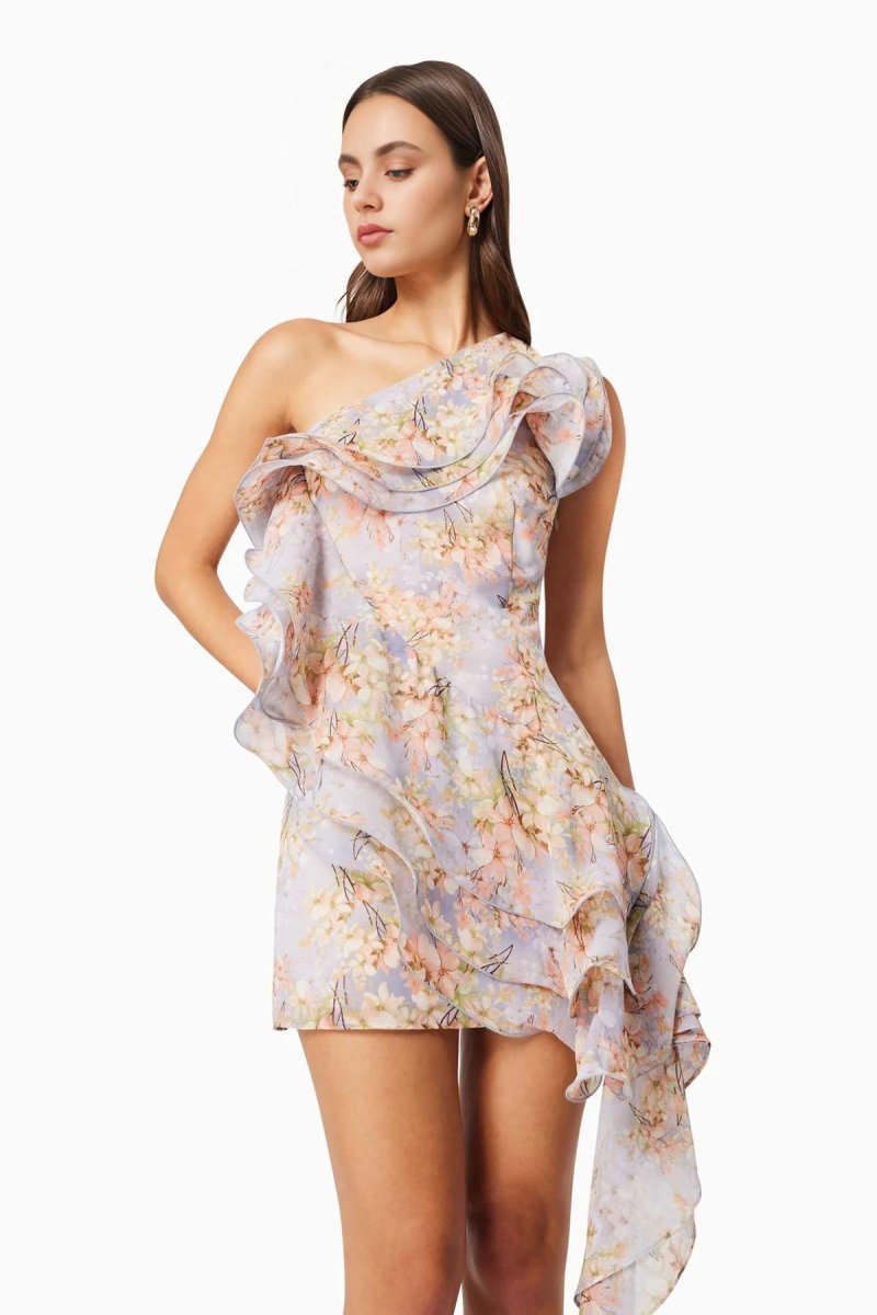 Elliatt - Sahara One Shoulder Floral Mini Dress in Purple - Encompass Boutique