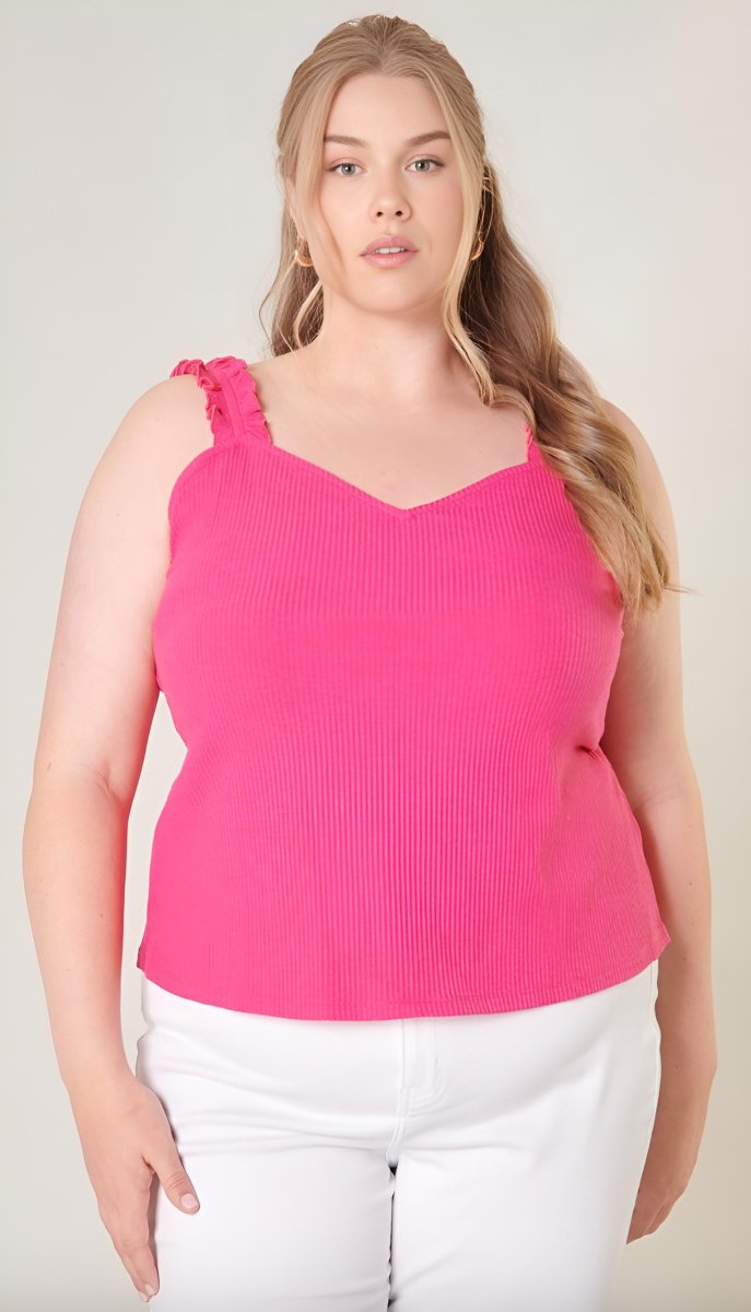 Sugarlips - High Roller Ruffle Strap Ribbed Knit Tank Curve (Final Sale) - Encompass Boutique