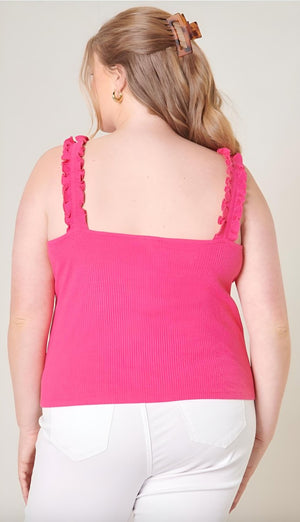 Sugarlips - High Roller Ruffle Strap Ribbed Knit Tank Curve (Final Sale) - Encompass Boutique