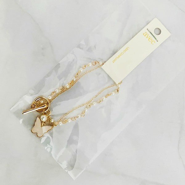 Ellison and Young - Layered Pearl Chain Butterfly Bracelet