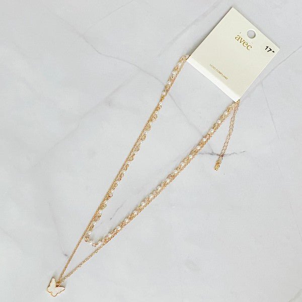 Ellison and Young - Layered Pearl Chain Butterfly Necklace