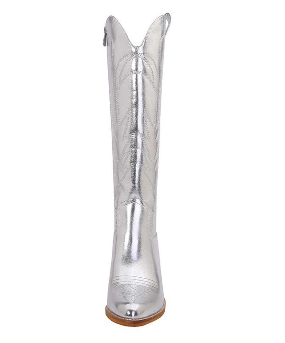 Melody - Metallic Embroidery Knee High Boots - Encompass Boutique