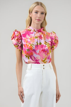 Sugarlips - Abigal Floral Brenna Mock Neck Ruffle Blouse (Final Sale) - Encompass Boutique