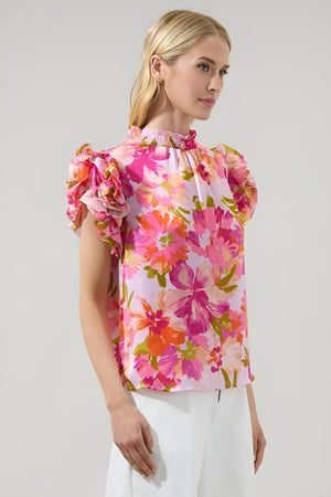 Sugarlips - Abigal Floral Brenna Mock Neck Ruffle Blouse (Final Sale) - Encompass Boutique