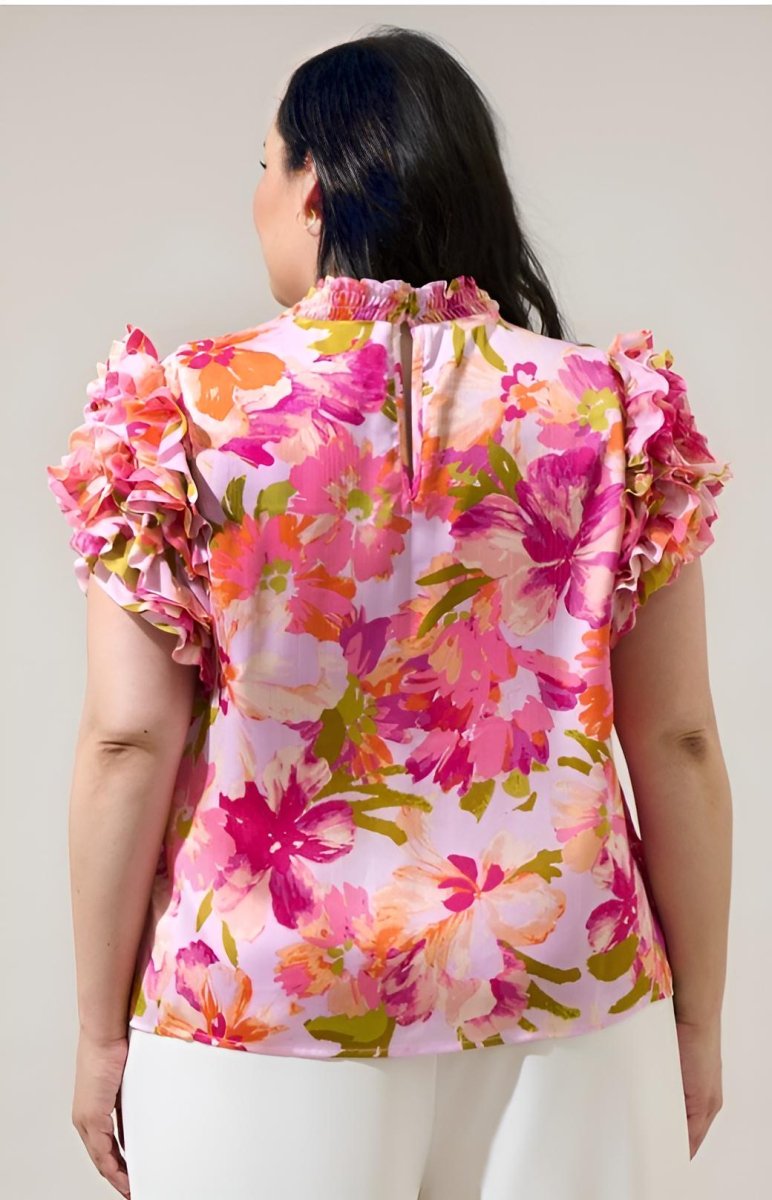 Sugarlips - Abigal Floral Brenna Mock Neck Ruffle Blouse (Final Sale) - Encompass Boutique