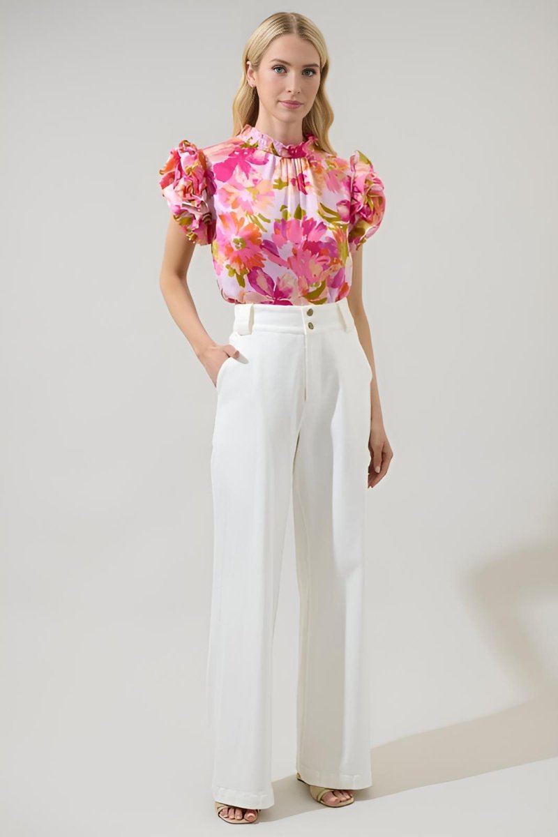 Sugarlips - Abigal Floral Brenna Mock Neck Ruffle Blouse (Final Sale) - Encompass Boutique