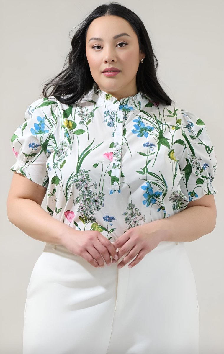 Sugarlips - Clove Garden Floral Puff Sleeve Top (Final Sale) - Encompass Boutique