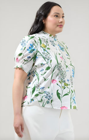 Sugarlips - Clove Garden Floral Puff Sleeve Top (Final Sale) - Encompass Boutique