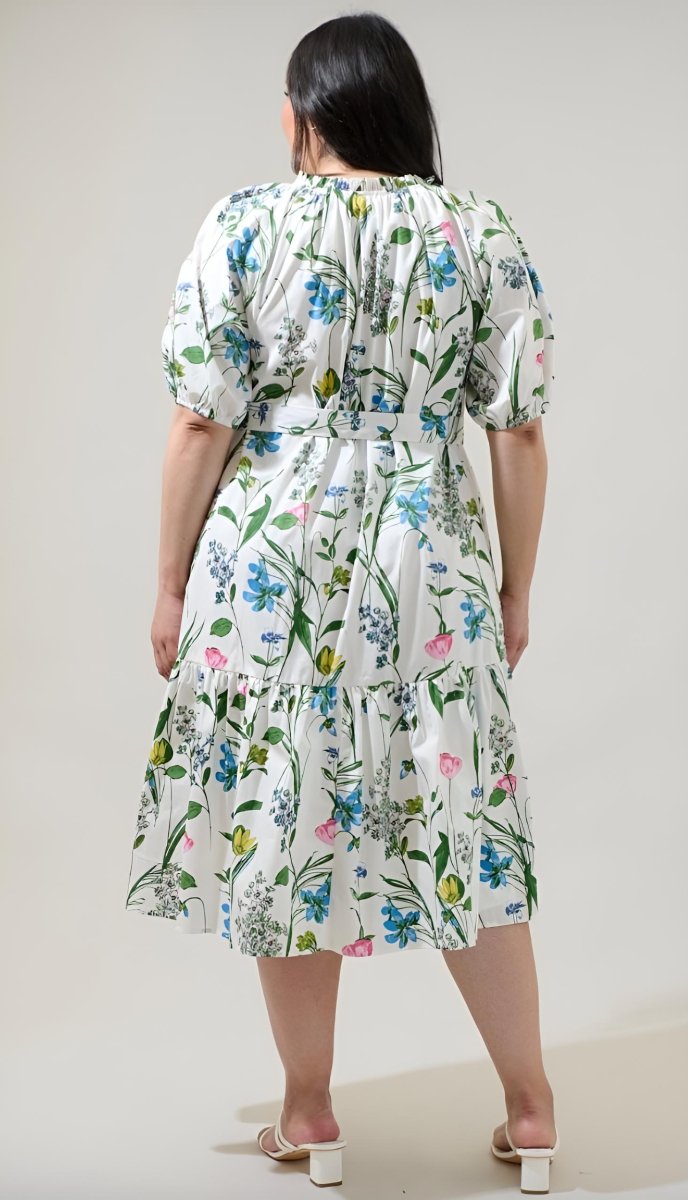 Sugarlips - Clove Garden Floral Wynette Tiered Midi Dress (Final Sale) - Encompass Boutique