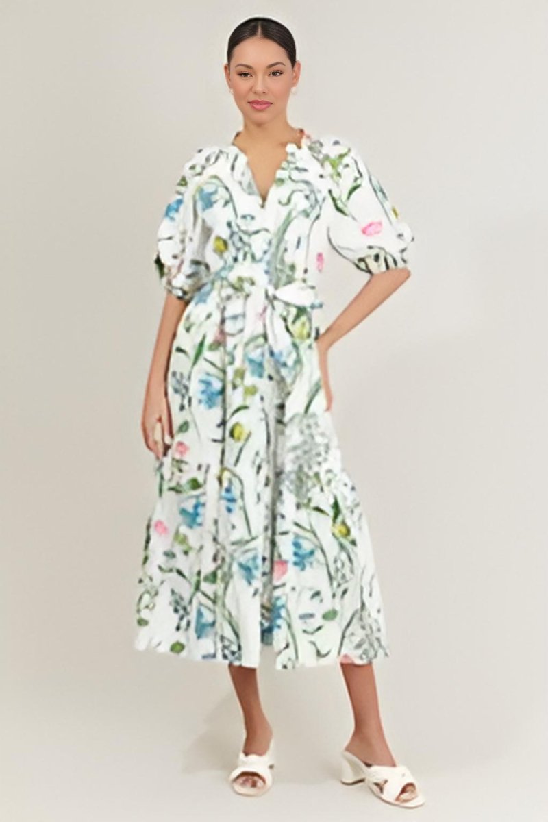 Sugarlips - Clove Garden Floral Wynette Tiered Midi Dress (Final Sale) - Encompass Boutique