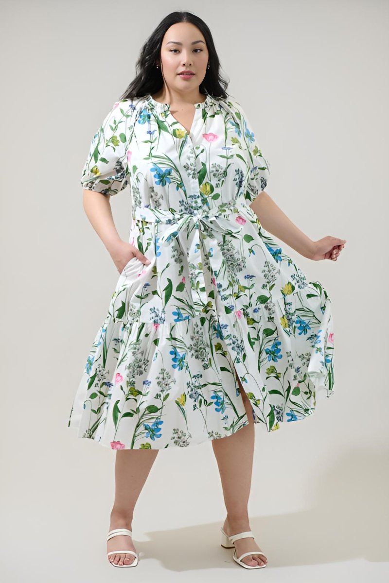 Sugarlips - Clove Garden Floral Wynette Tiered Midi Dress (Final Sale) - Encompass Boutique