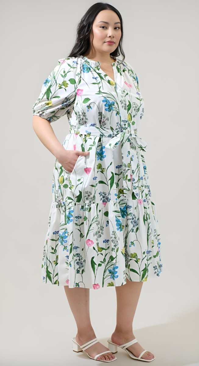 Sugarlips - Clove Garden Floral Wynette Tiered Midi Dress (Final Sale) - Encompass Boutique