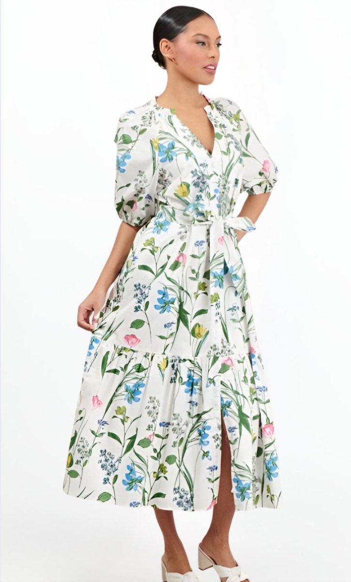 Sugarlips - Clove Garden Floral Wynette Tiered Midi Dress (Final Sale) - Encompass Boutique