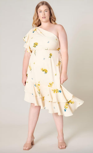 Sugarlips - Melba Floral One Shoulder Asymmetrical Dress - Plus Size (Final Sale) - Encompass Boutique