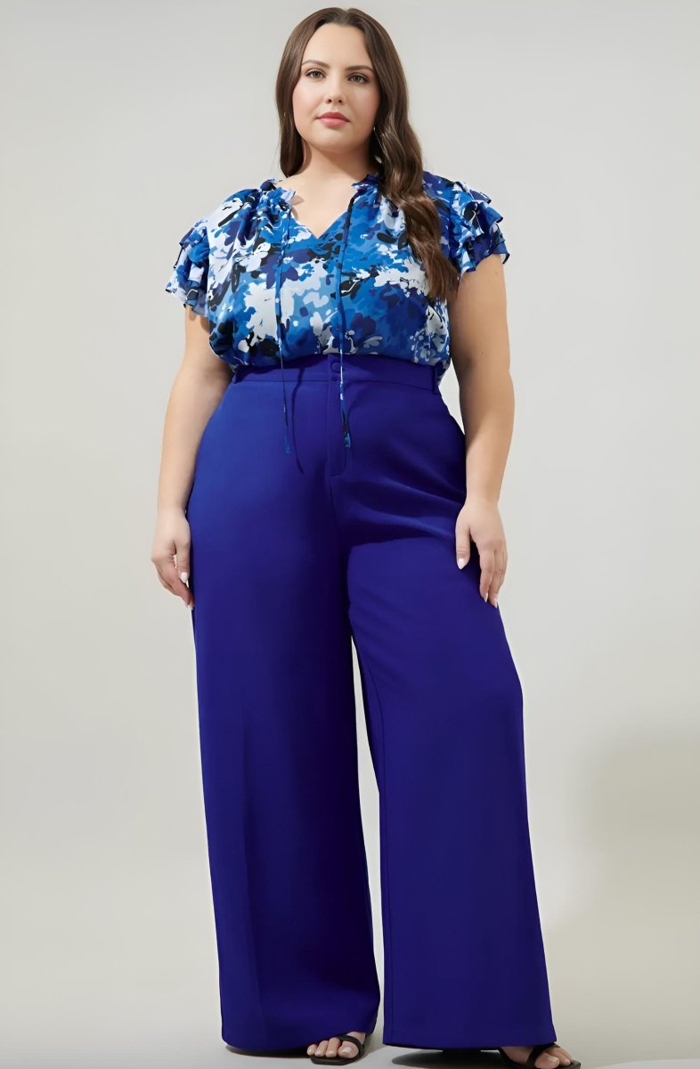 Sugarlips - Moonflower Montie Ruffle Tie Neck Blouse - Plus Size (Final Sale) - Encompass Boutique