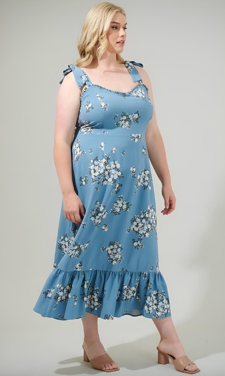 Sugarlips - Moxie Floral Baker Tie Strap Midi Dress - Plus Size (Final Sale) - Encompass Boutique