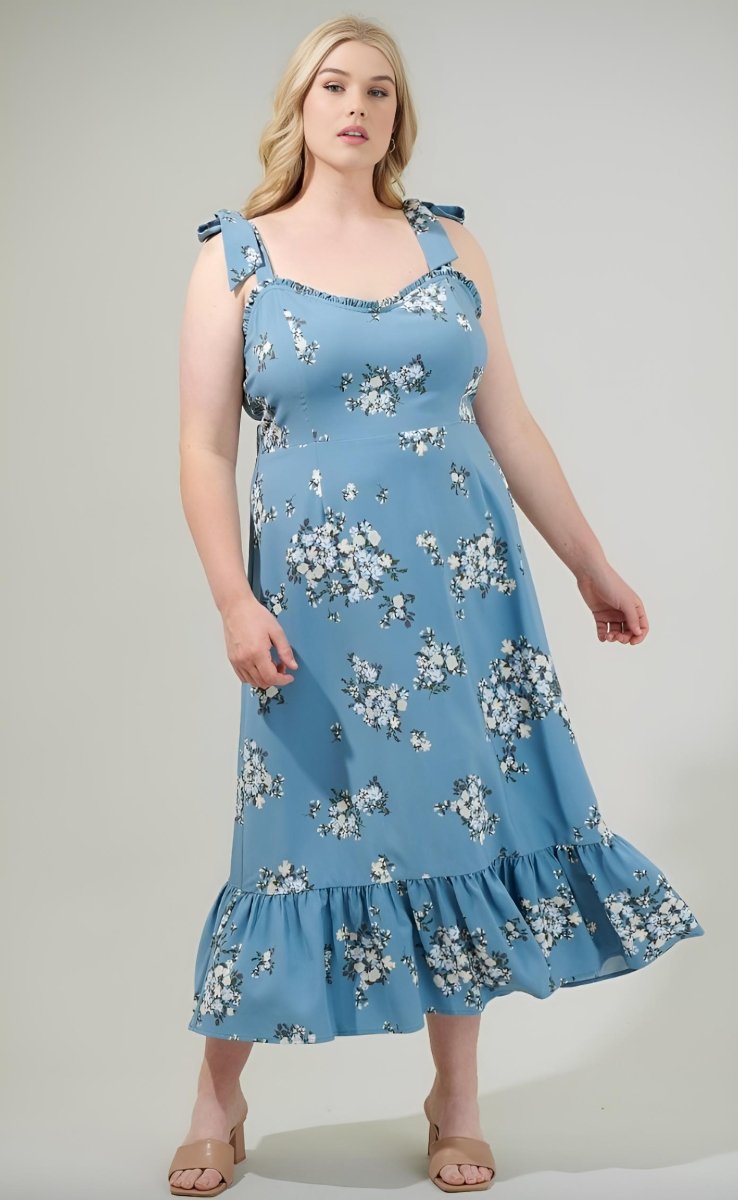 Sugarlips - Moxie Floral Baker Tie Strap Midi Dress - Plus Size (Final Sale) - Encompass Boutique