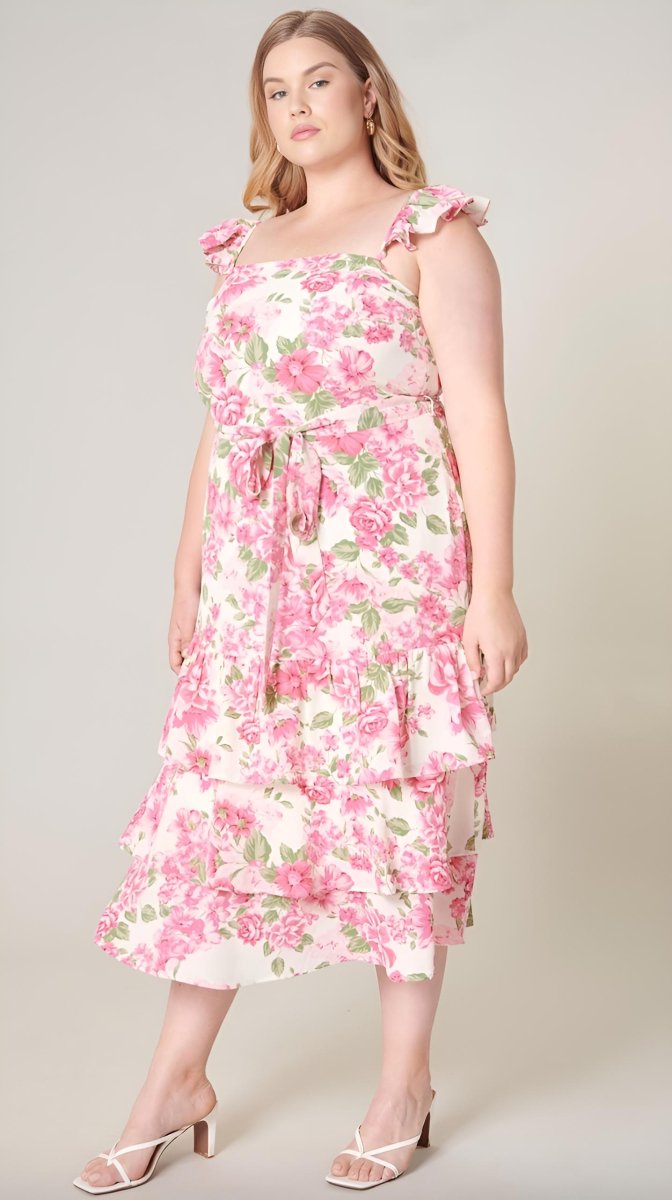 Sugarlips - Truth Be Told Guayana Ruffle Tiered Midi Dress - Plus Size (Final Sale) - Encompass Boutique