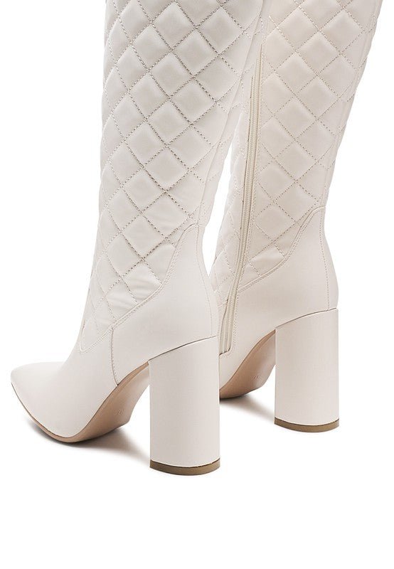 Quilted Knee High Block Heeled Boots - Encompass Boutique