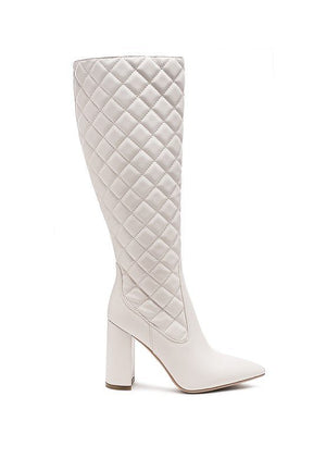 Quilted Knee High Block Heeled Boots - Encompass Boutique