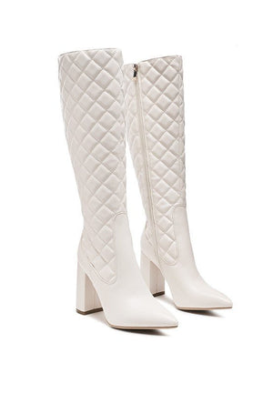 Quilted Knee High Block Heeled Boots - Encompass Boutique