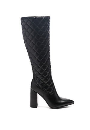 Quilted Knee High Block Heeled Boots - Encompass Boutique