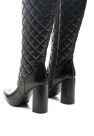 Quilted Knee High Block Heeled Boots - Encompass Boutique